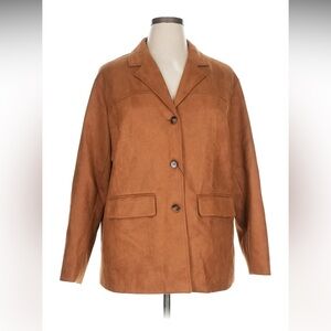 Brown Button-Up Faux Suede Feel Jacket, sz M